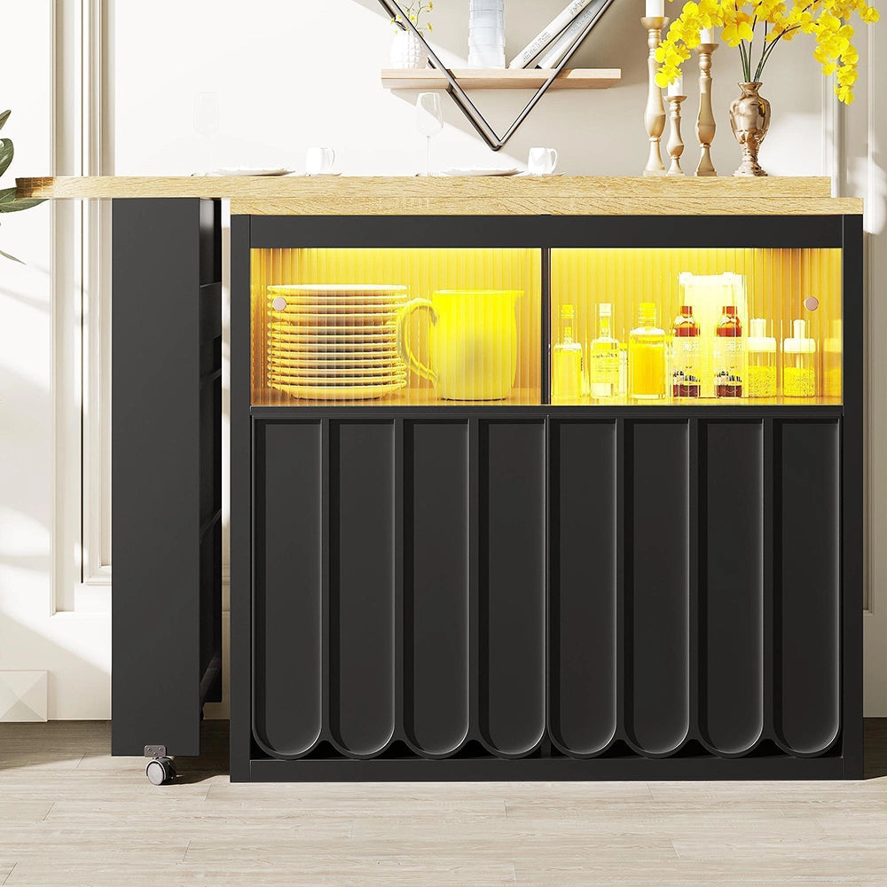 Tavolo bar estensibile - Xylo - con ripiano LED nero 135-205x39x100cm