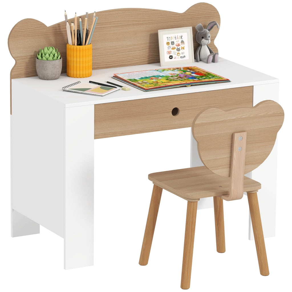 Scrivania per bambini con sedia ¨C zephmum ¨C legno naturale 80x41x74,5 cm