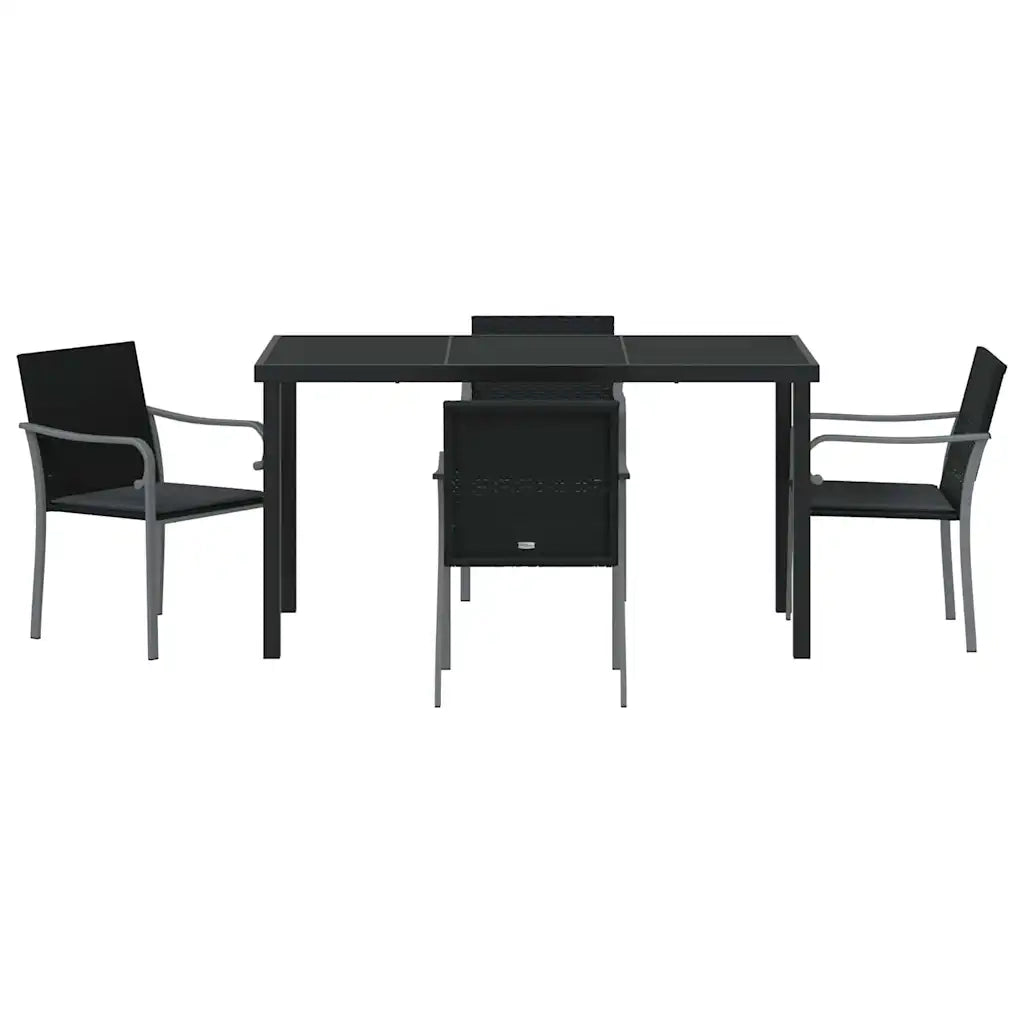 Set da Pranzo per Giardino 5 pcs Nero e Grigio Rattan in PE