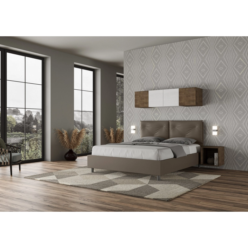 Letto imbottito Matrimoniale 160x210 cm Appia - Similpelle,Cappuccino,Con rete