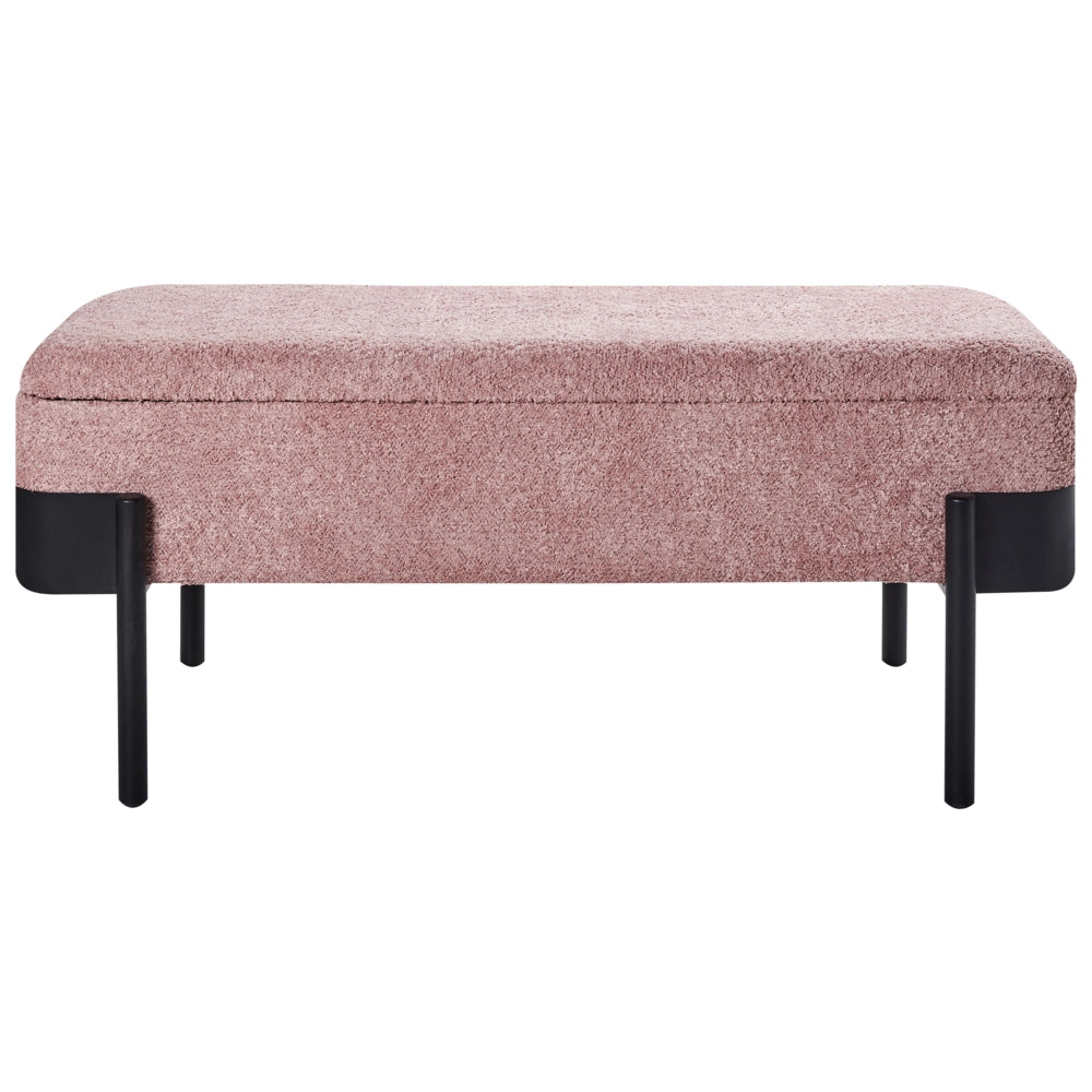 Panca per la camera da letto in tessuto poliestere rosa Rivestimento gambe nere Design cottage Mobili per il soggiorno in tinta unita