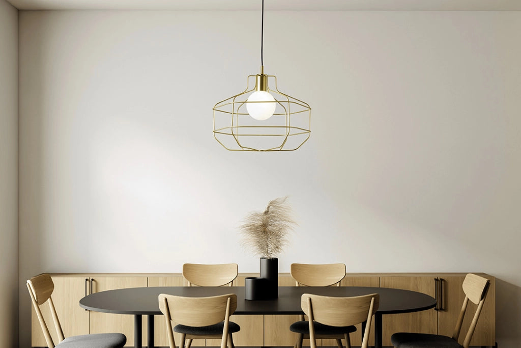 WIRE SOSPENSIONE GABBIA 1 LUCE ORO VETRO OPALINO ATTACCO G9