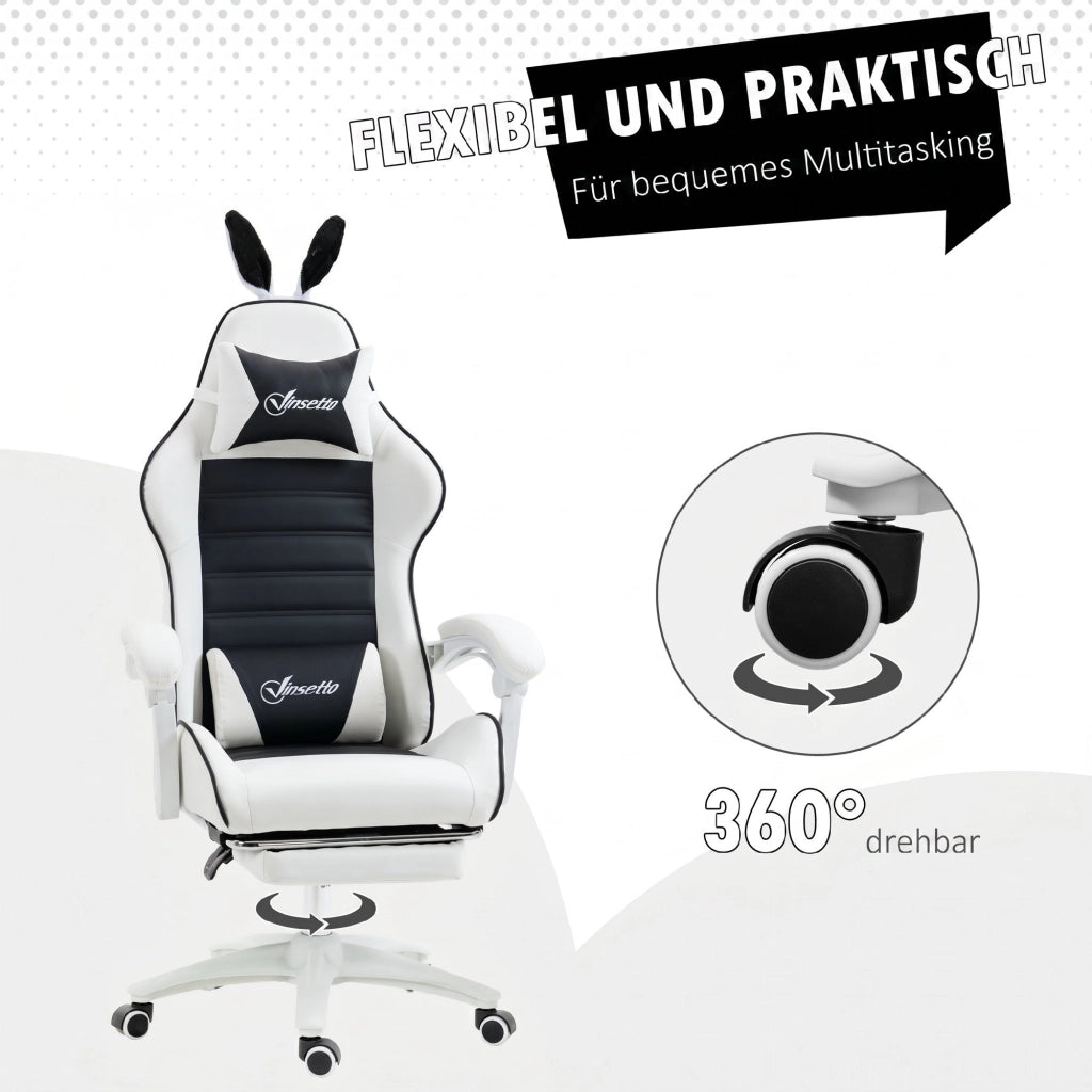 Sedia da Gaming con Orecchie da Coniglio 65x63x136-142 cm Poggiapiedi Cuscini in Pelle PU Nero