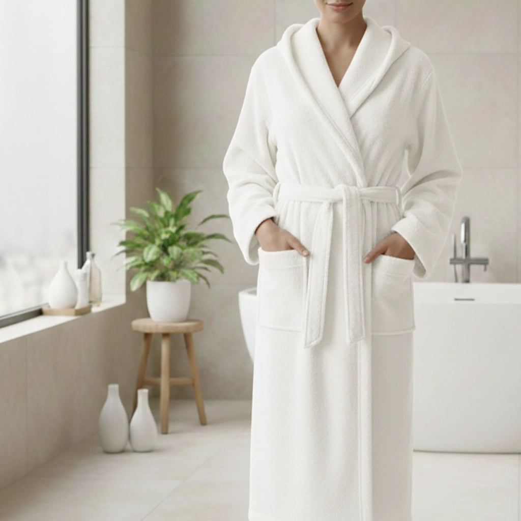 Satoka, Accappatoio 100% Cotone con Cappuccio, Bianco