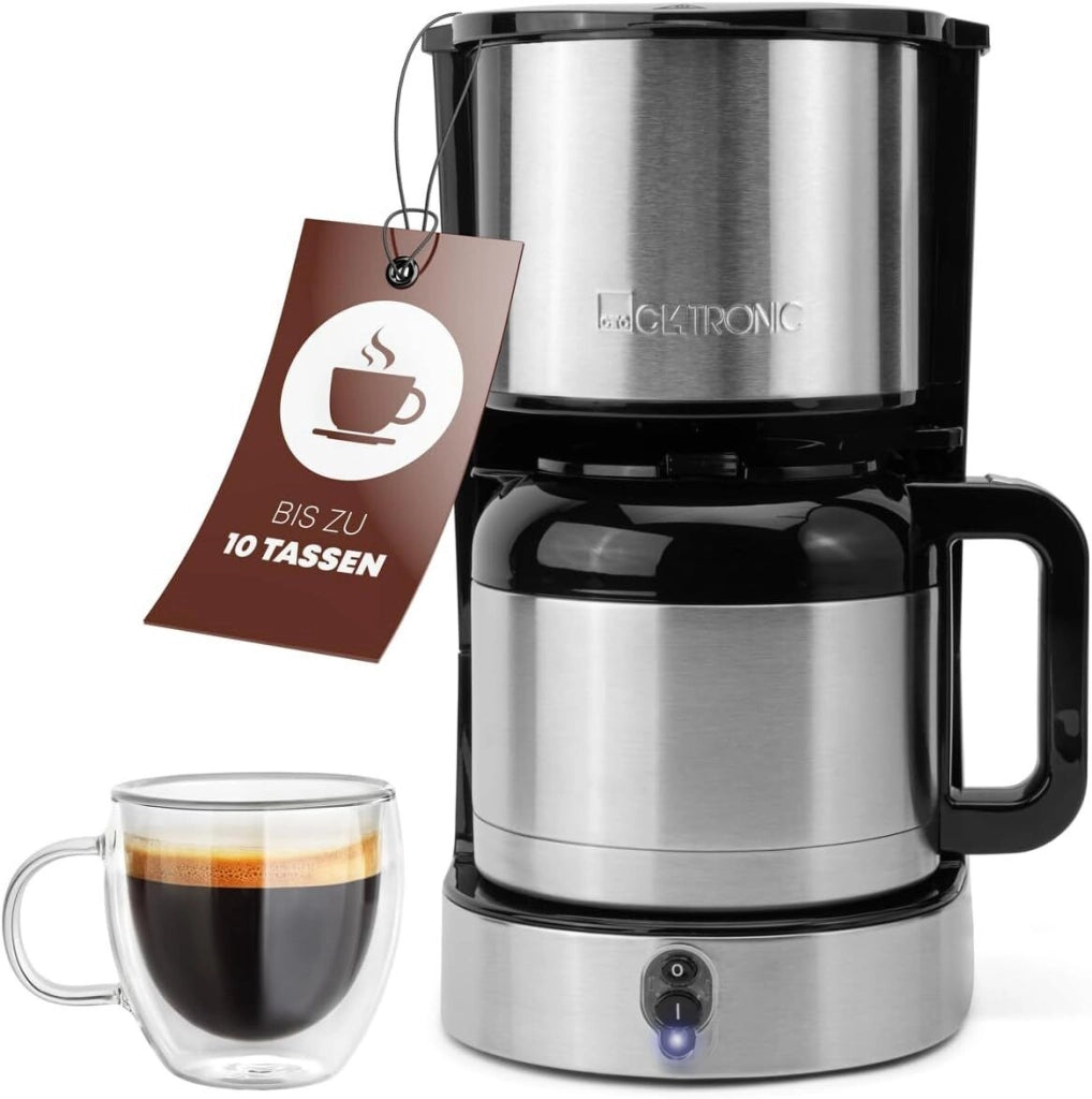 Clatronic 264004 KA 3805 Macchina da caffe' con filtro 1,2 L 800 W caraffa termica in acciaio inox colore Nero