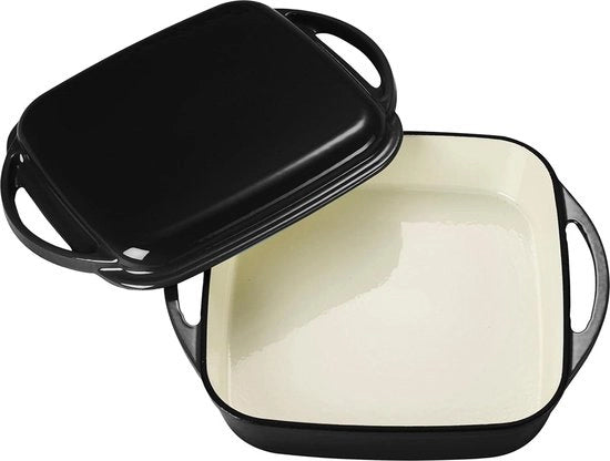 Set di cottura 2 in 1 - teglia da forno e padella - piatto da forno in acciaio inox con coperchio - rivestimento email - forno griglia BBQ induzione - nero - 15 litri - Ø 24,6 cm