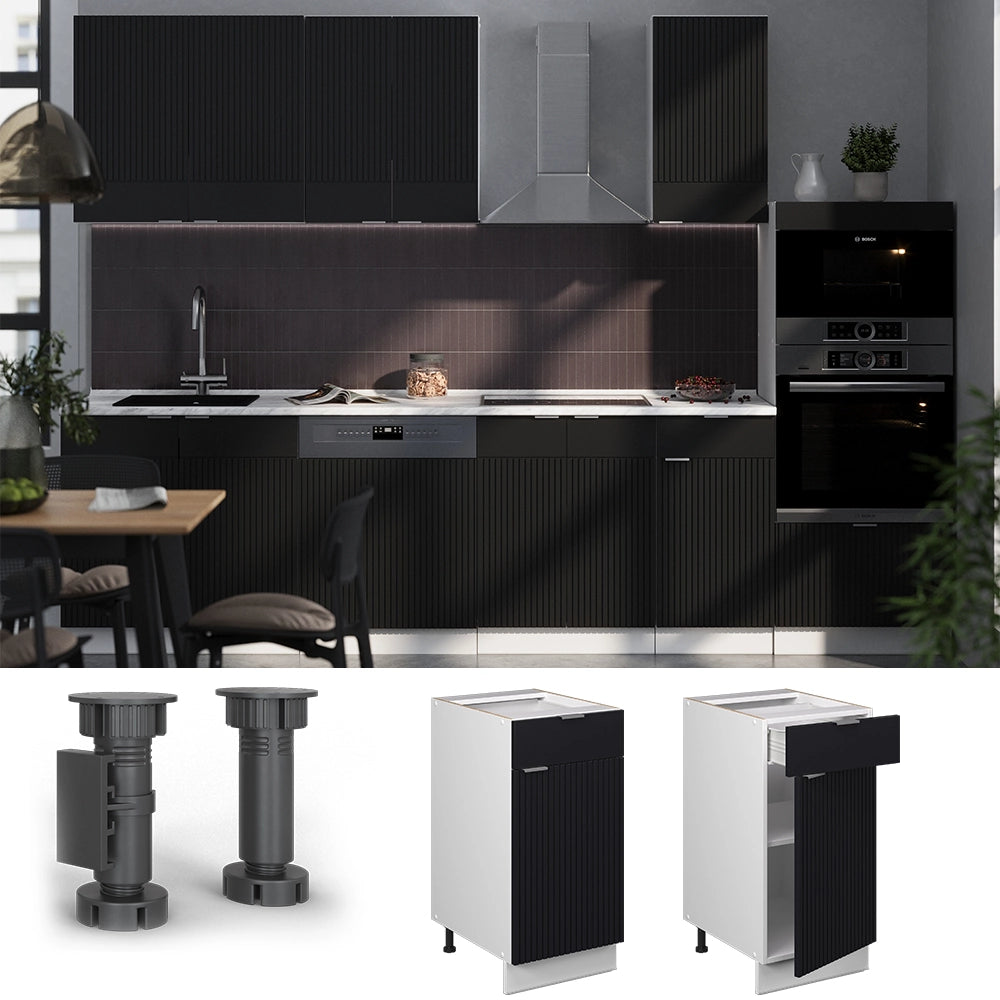 Vicco Mobiletto base per cucina Nero a righe 40 cm , PL Rovere