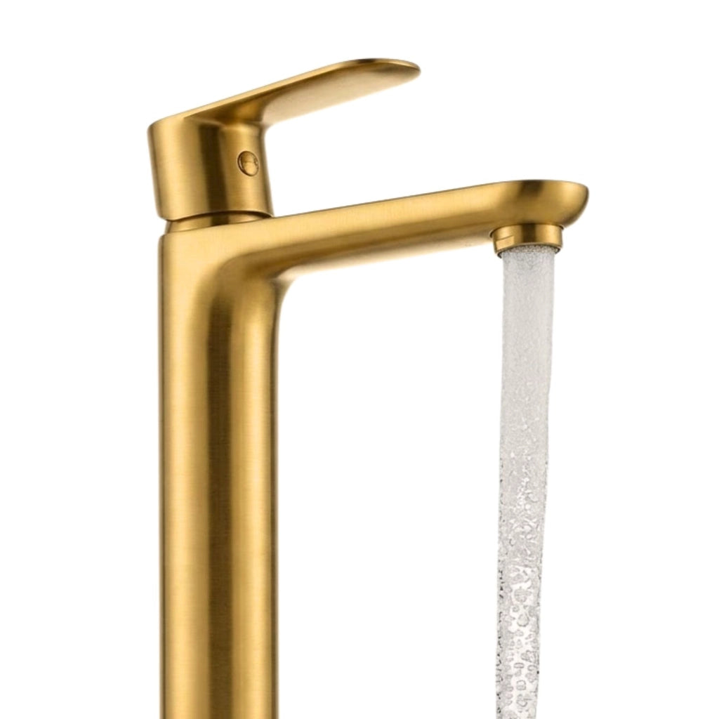 Miscelatore rubinetto oceania per lavabo con bocca alta in ottone oro satinato *** confezione 1