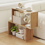 Libreria in legno autoportante con 2 scomparti cubici per esposizione e organizzazione, Libreria geometrica a 3 livelli Naturale