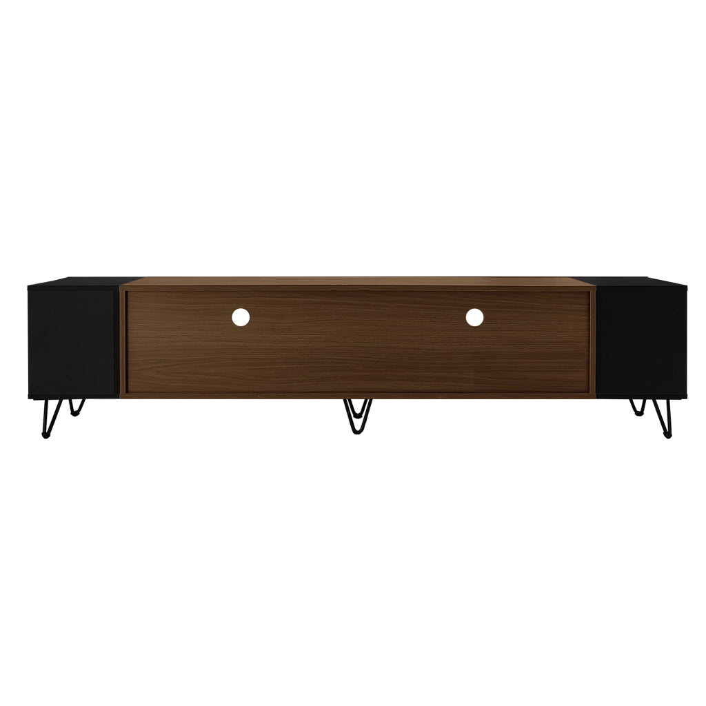 Mobile TV moderno - Zephmum- 180 cm- Nero e finitura legno