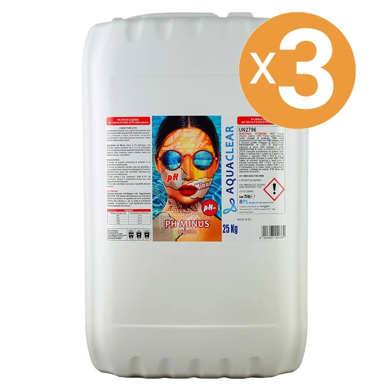 Riduttore Ph Minus Liquido Piscina, 3 Confezioni Da 25 Kg