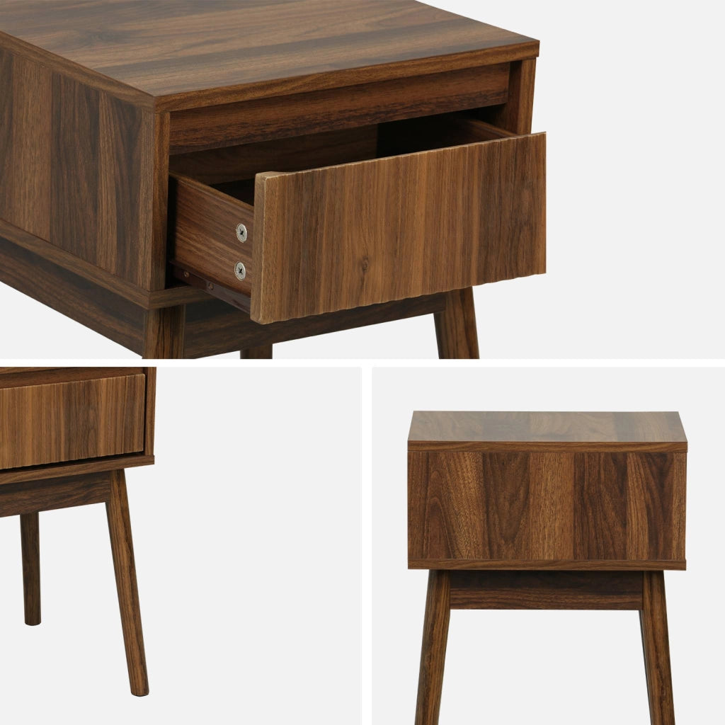 Comodino decorazione legno 1 cassetto, noce