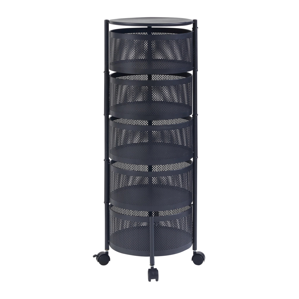 Carrello da Stoccaggio Steigen con 5 Cestelli Girevoli in Acciaio Nero [en.casa]