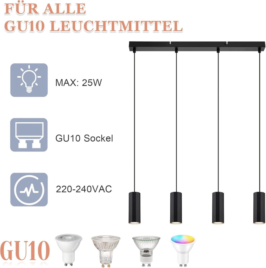 Lampada a sospensione ZMH metallo nero diametro 60 cm 4 attacchi GU10 stile industriale per soggiorno e sala da pranzo