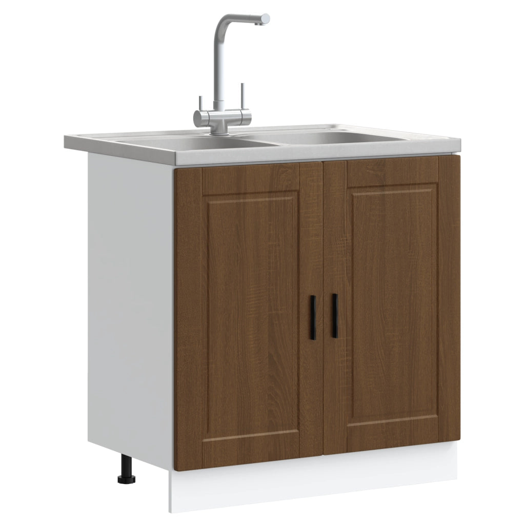 Mobile Base per Lavandino 'Porto'con Lavandino Rovere Marrone 80x46x84,5 cm Legno Ingegnerizzato