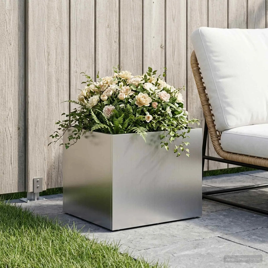 Vaso da giardino Argento 40 x 30 x 30 cm Acciaio zincato 8005200