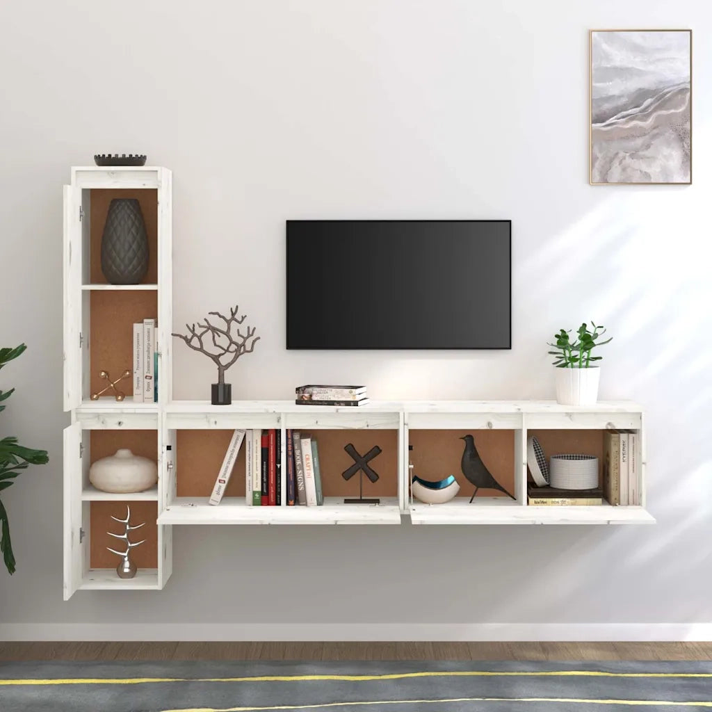 Mobili Porta TV 4 pz Bianchi in Legno Massello di Pino cod mxl 15225