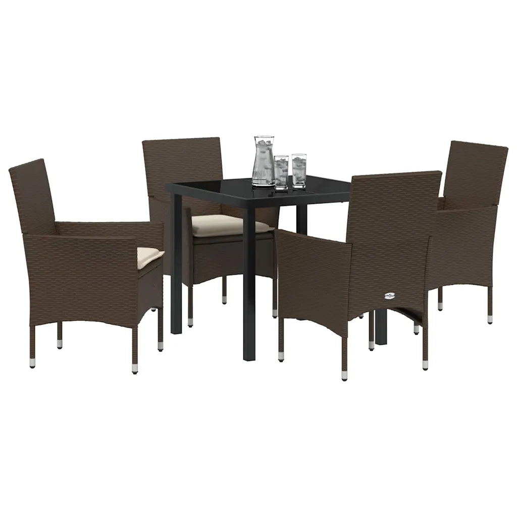 Set da Pranzo per Giardino con cuscino 5 pcs Marrone polyrattan