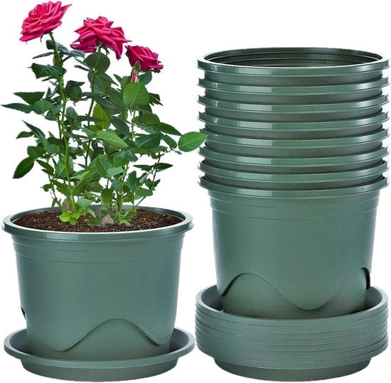 Set di Vasi per Piante - Vasi decorativi per Interno e Esterno - 6 pezzi - Verde - 22 cm