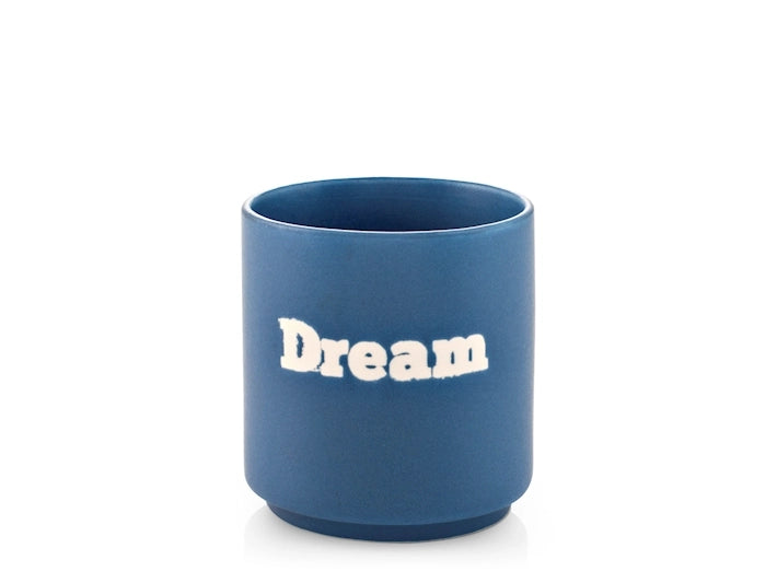 Bicchiere in Ceramica blu con Scritta "Dream"  Capacità 200 cc