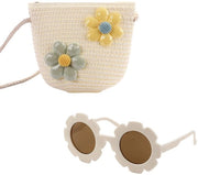 Borsa da spalla per bambine - Tasca portamonete regolabile - Dimensioni 12 x 14 cm - Disegno fiori e sole - Colori rossa/beige