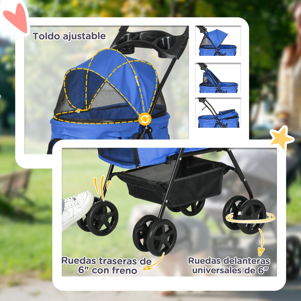 Carrello per Cani con Ruote e Cestino di Stoccaggio ¨C Zephmum ¨C 67x45x96 cm Blu