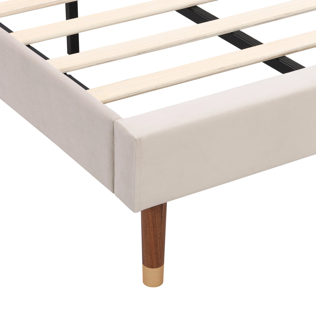 Letto imbottito singolo 90x200 cm con rete e testiera in velluto beige