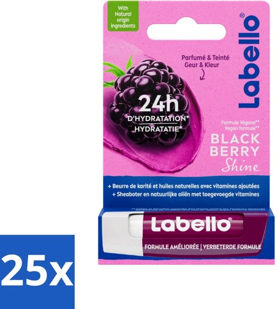Balsamo per labbra - Luccicante mela nera - Balsamo per labbra - Burro di shea e olio di jojoba - 5,5 ml - Confezione in bulk - 25 pezzi
