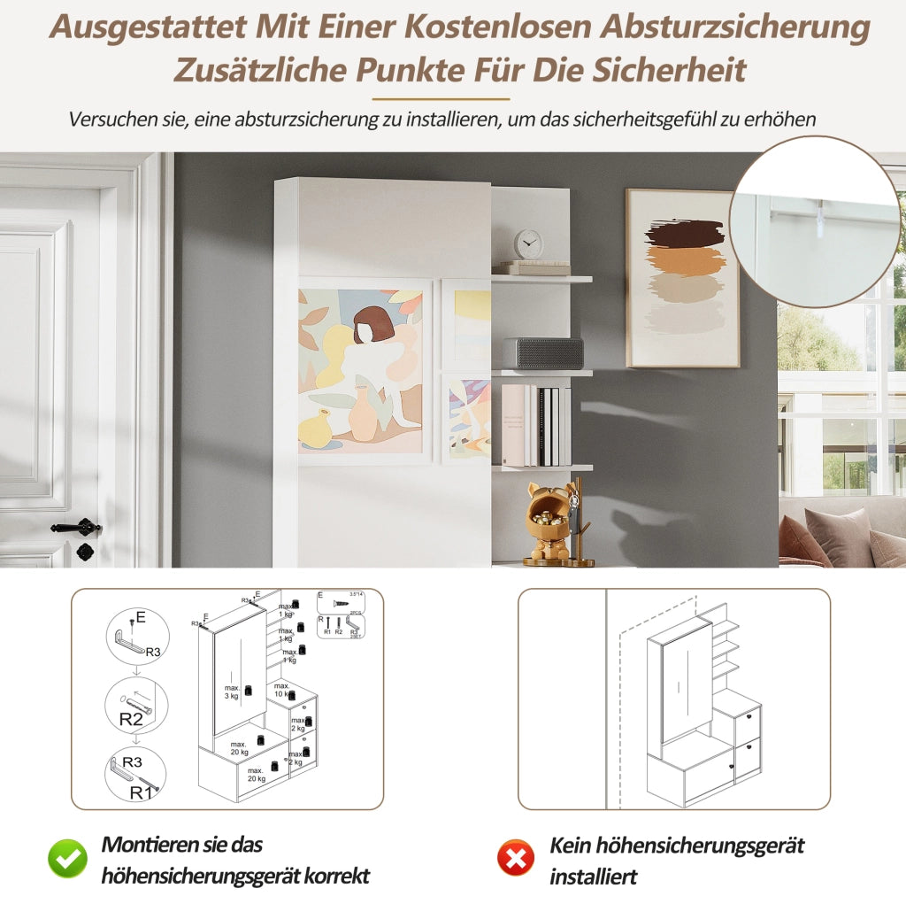 Mobile ingresso alto 85x40x180 cm in truciolare bianco con specchio; 2 ante e 5 ripiani