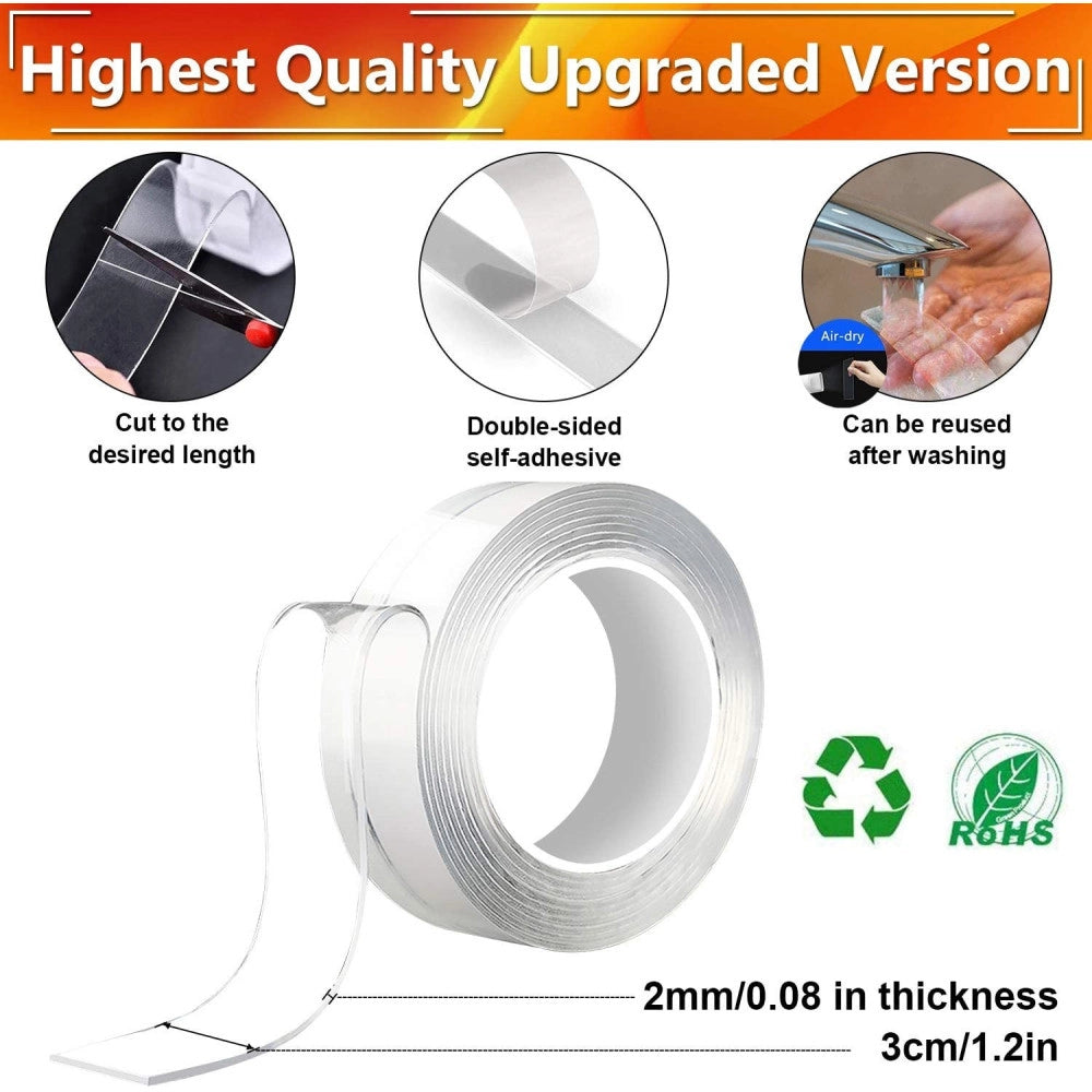 Trade Shop - Nastro Biadesivo Trasparente Milleusi Adesivo Attacca Tutto 3cm X 2 Mt Acrilico -