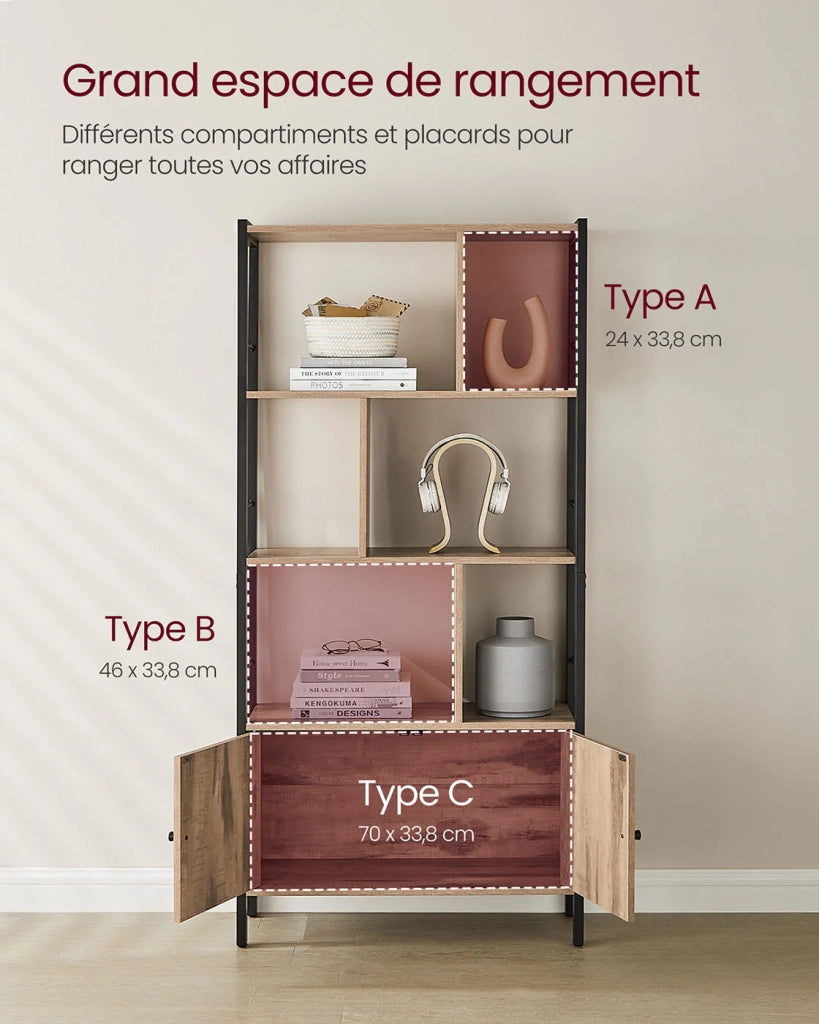 Libreria a 4 ripiani grande struttura in acciaio stabile 30 x 74 x 154,5 cm stile industriale marrone 12_0005711