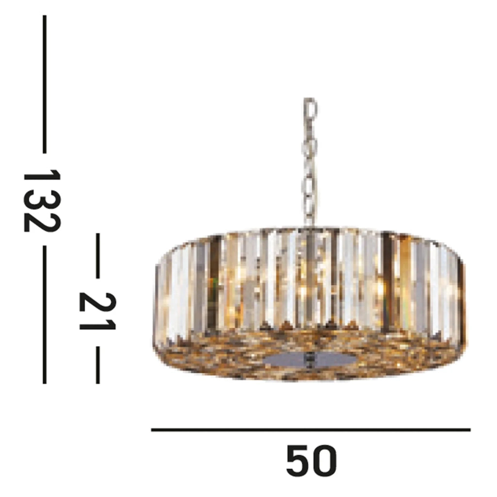 Lampadario Contemporaneo Chapeau Acciaio Cromo Vetro Ambra 5 Luci E27