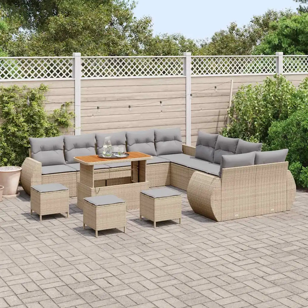 Set Divano da Giardino 14 pcs Beige polyrattan