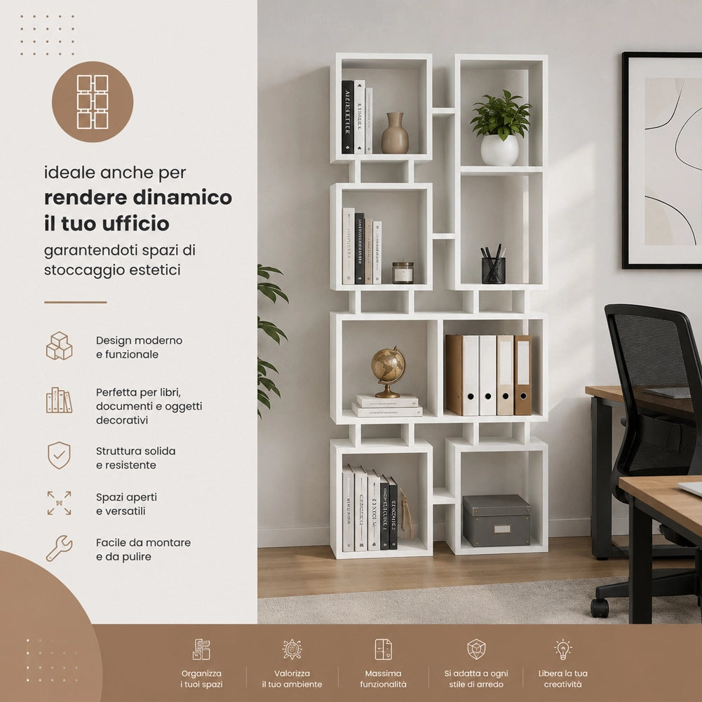 Libreria Moderna 79x24x166,5 cm Scaffalatura 4 Ripiani Bianco