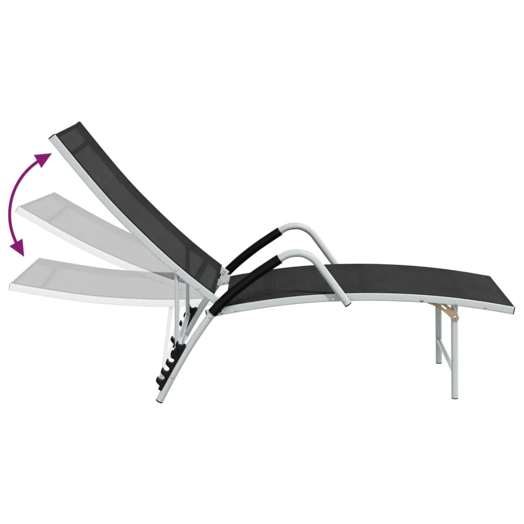 Lettino prendisole sedia a sdraio lettino prendisole letto da giardino mobili da esterno per patio textilene e alluminio nero 02_0012933