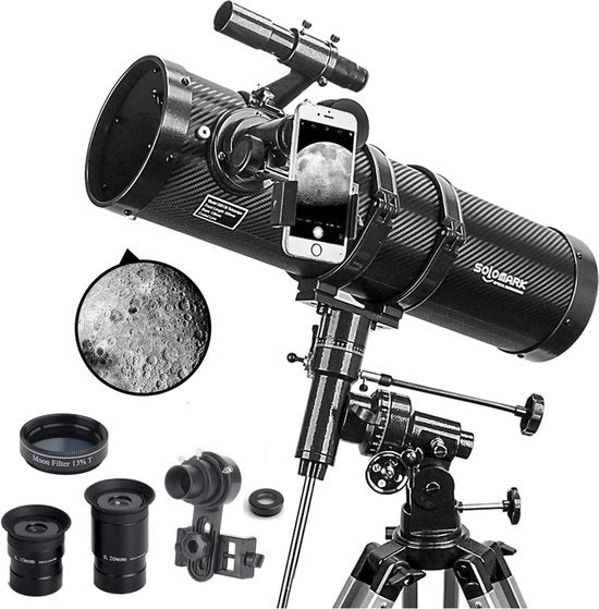 Telescopio - Astronomo - Adatto Adulti, Bambini e Principianti - 1,5X Obiettivo - 13% T Filtro Lunare - Incluso Adattatore per Telefoni per l'Osservazione di Pianeti e Luna