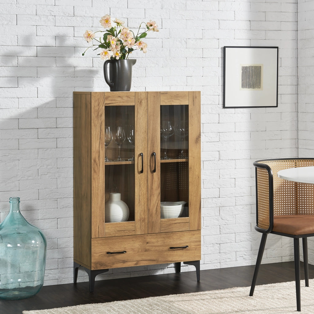 Armadio a Vetrata Søndersø Credenza con Vetrina 115 x 70 x 31 cm Effetto Rovere [en.casa]