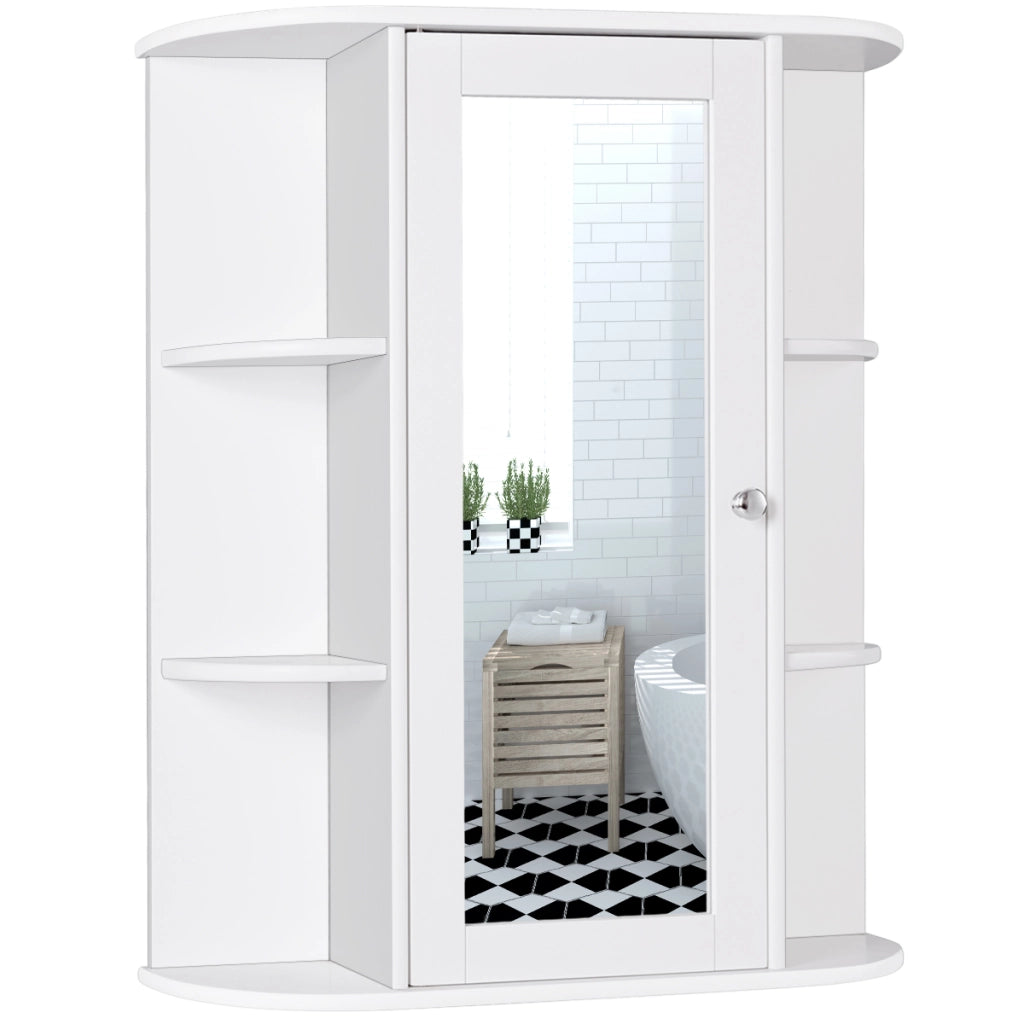 Armadietto al muro con specchio e varie mensole per bagno-Mobiletto da bagno-Armadietto dei medicinali moderno Bianco