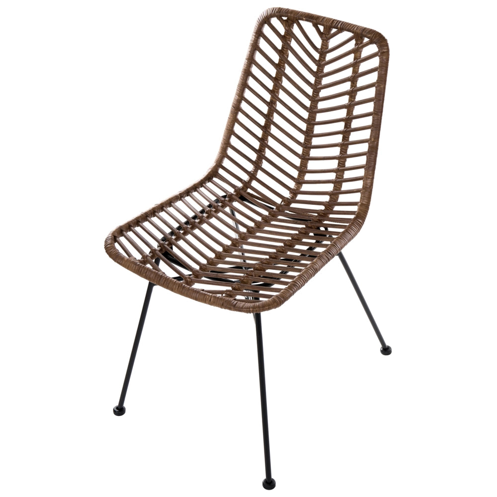 Set di 2 sedie in rattan marrone con seduta e schienale in vimini, senza braccioli, gambe in ferro