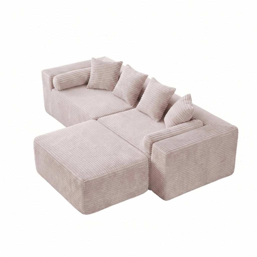 Divano a L, divano componibile, seduta morbida come una nuvola, tessuto chenille, beige