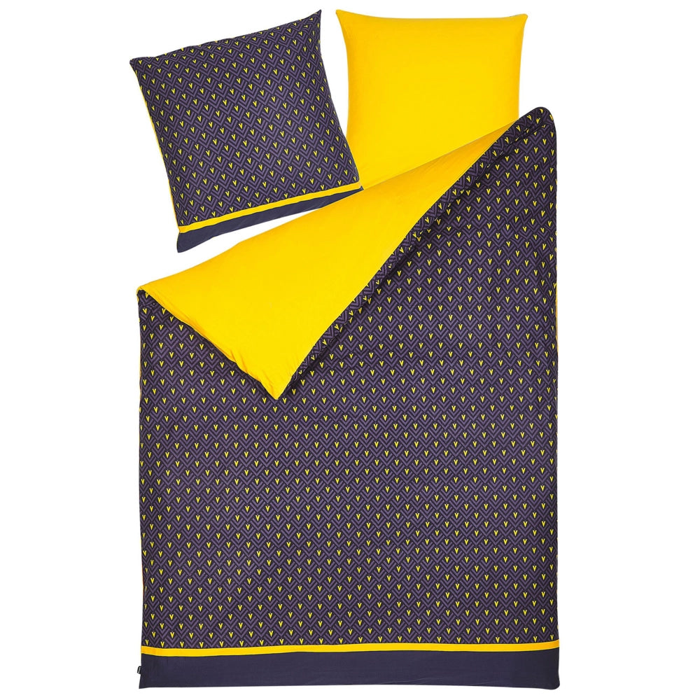 Set copripiumino e federa in misto cotone blu scuro e giallo 135 x 200 cm Camera da letto moderna