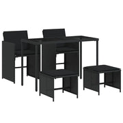 Set da Pranzo da Giardino 5 pz | Set Salotto da Giardino Nero con Cuscini in Polyrattan