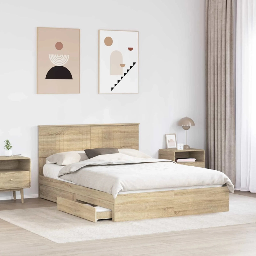 Letto con Contenitore con testiera Rovere Sonoma 140 x 190 cm
