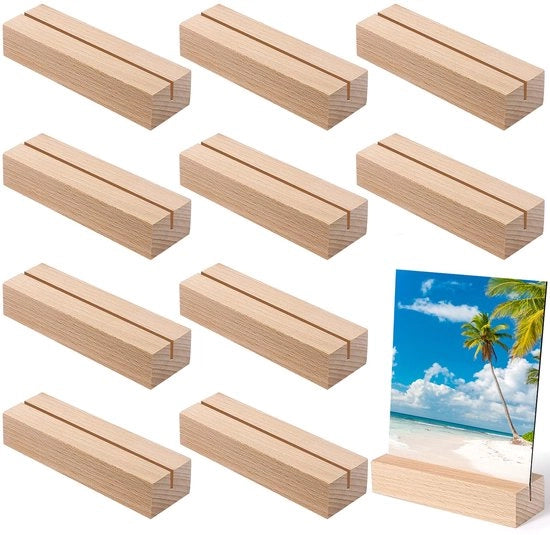 Set di 10 supporti per menu in legno di alta qualità, tenori in legno di betulla, supporto per menu e foto, supporto per tavolo e foto in stile, incluso, perfetto per matrimoni, banchetti e feste.