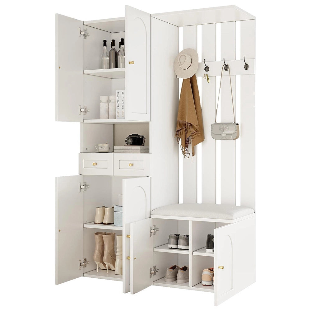 Set vestiario ingresso - Xylo - con panchina e armadio scarpe, 4 ganci, 6 ante, 2 cassetti, 110x180x37 cm