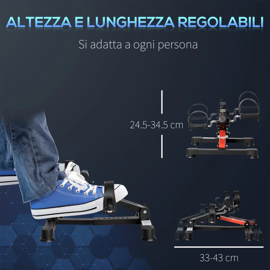EasyComfort Mini Cyclette per Riabilitazione con Altezza e Resistenza Regolabile e Display LCD, in Acciaio e ABS, Nera e Rossa
