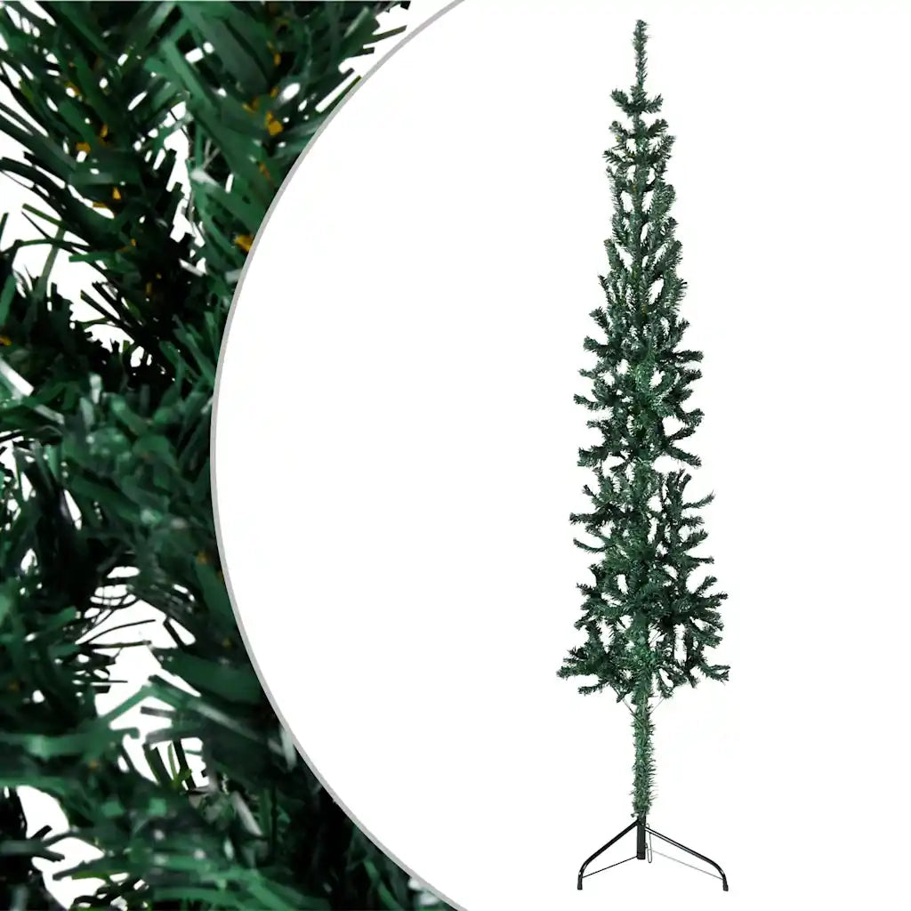 Albero Natale Artificiale Sottile a Met¨¤ Supporto-Albero Natalizio Verde 120 cm