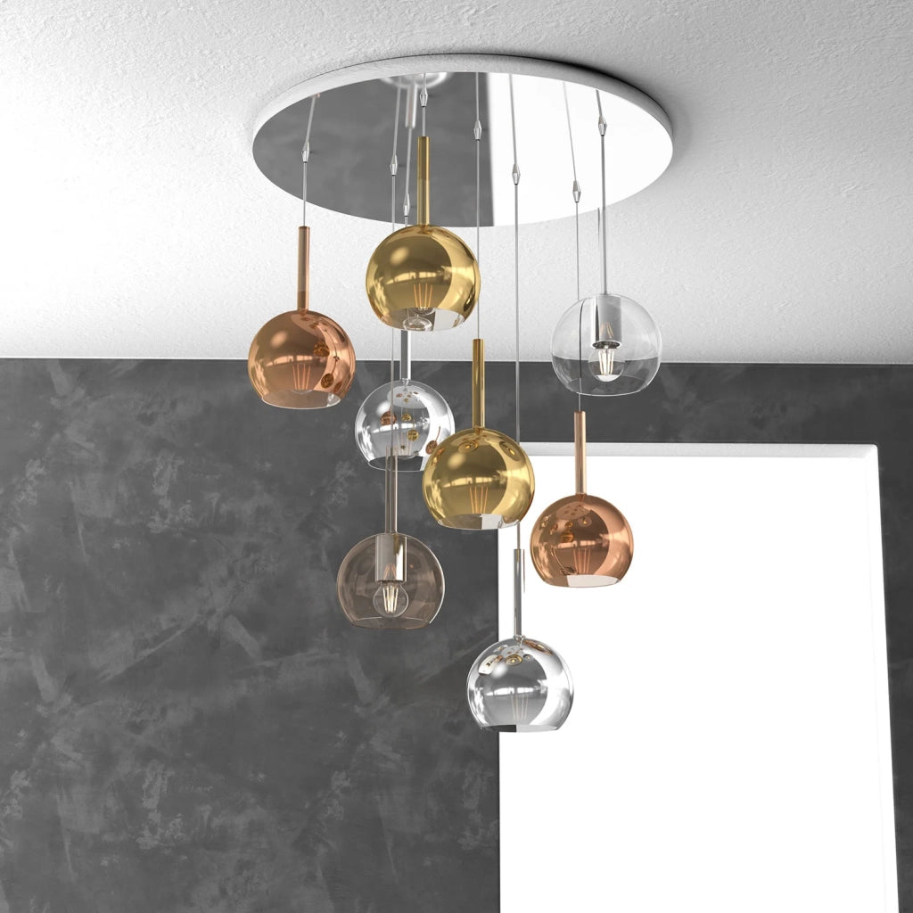 Lampadario Contemporaneo Future Metallo Cromo Vetro Multicolor 8 Luci E27