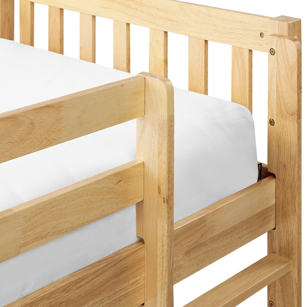 Letto singolo alto per bambini in legno di caucciù con rete a doghe in marrone chiaro 90 x 200 cm cameretta