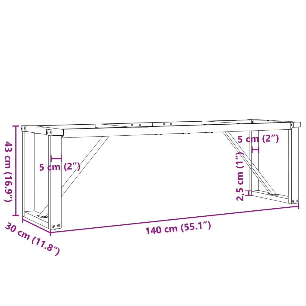 Telaio Gambe a O per Tavolino da Salotto 140x30x43cm in Acciaio
